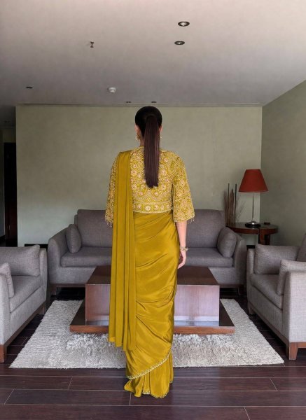 Exquisite Yellow Designer Lehenga Saree Set with Zari Embroidery Koti Ready To Wear Saree 