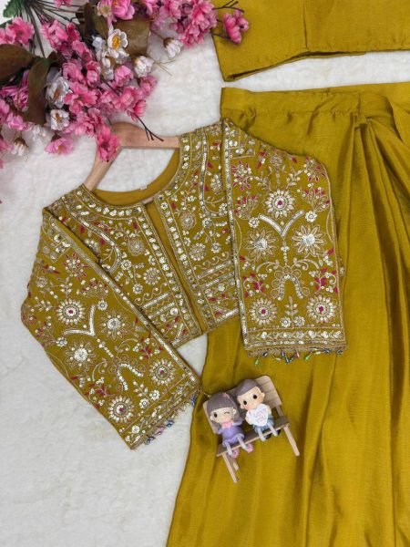 Exquisite Yellow Designer Lehenga Saree Set with Zari Embroidery Koti Ready To Wear Saree 