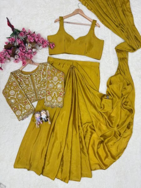Exquisite Yellow Designer Lehenga Saree Set with Zari Embroidery Koti Ready To Wear Saree 