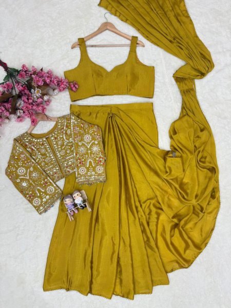 Exquisite Yellow Designer Lehenga Saree Set with Zari Embroidery Koti Ready To Wear Saree 