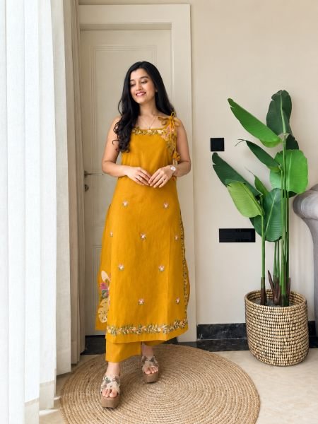 Exquisite Yellow Heavy Fandy Silk Top with Farshi Salwar and Dupatta Set 