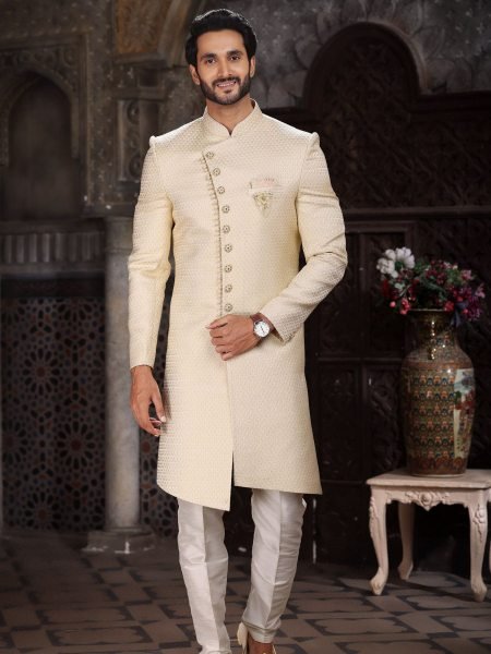 Exquisite Yellow Indo Western Outfit for Men Wedding and Party Wear 