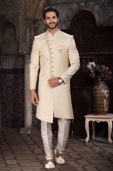 Exquisite Yellow Indo Western Outfit for Men Wedding and Party Wear Kurta Pajama Wholesale