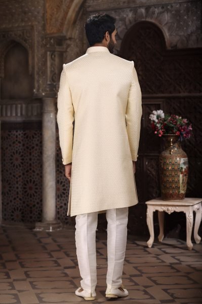 Exquisite Yellow Indo Western Outfit for Men Wedding and Party Wear Kurta Pajama Wholesale