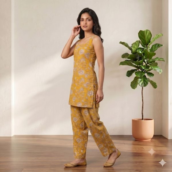 Exquisite Yellow Party Wear Farshi Co Ord Set for Women in Soft Cotton Fabric CO ORD Sets