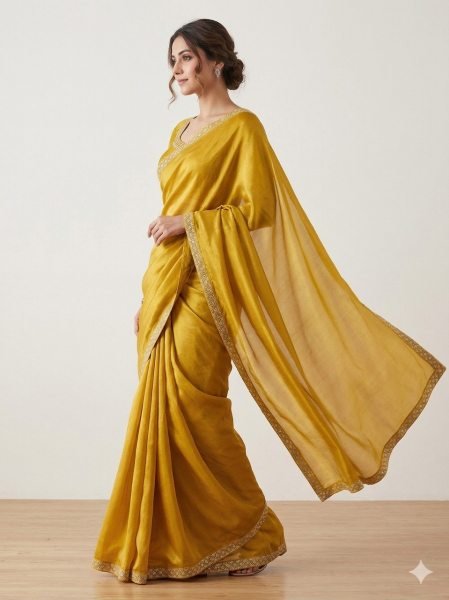 Exquisite Yellow Space Silk Party Wear Saree with Zarkan Diamond Work for Women Silk Sarees Wholesale
