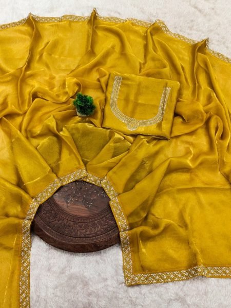 Exquisite Yellow Space Silk Party Wear Saree with Zarkan Diamond Work for Women Silk Sarees Wholesale