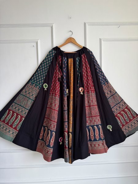 Extraordinary Black Red Navratri Special Heavy Ajrakh Cotton Lehenga Choli at Wholesale Rate Navratri Lehnega Choli