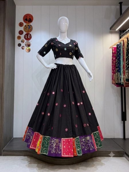 Extraordinary Black Women s Roman Silk Party Wear Lehenga Choli with Embroidery Navratri Lehnega Choli