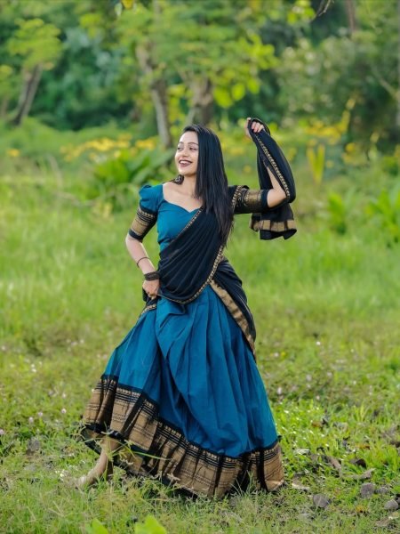 Extraordinary Blue Boutique Style Kanchi Cotton Lehenga Collection with Premium Finish Half Saree Lehenga