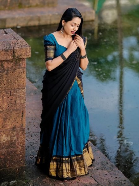 Extraordinary Blue Boutique Style Kanchi Cotton Lehenga Collection with Premium Finish Half Saree Lehenga