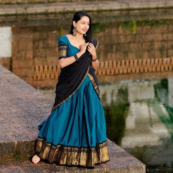 Extraordinary Blue Boutique Style Kanchi Cotton Lehenga Collection with Premium Finish Half Saree Lehenga