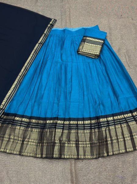 Extraordinary Blue Boutique Style Kanchi Cotton Lehenga Collection with Premium Finish Half Saree Lehenga