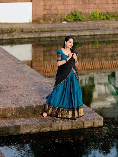 Extraordinary Blue Boutique Style Kanchi Cotton Lehenga Collection with Premium Finish Half Saree Lehenga