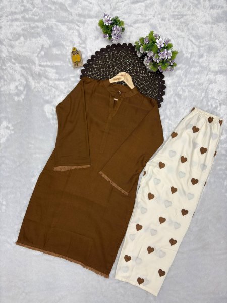 Extraordinary Brown Party Wear Rayon Cotton Kurti Palazzo Set at Manufacturer Rate CO ORD Sets