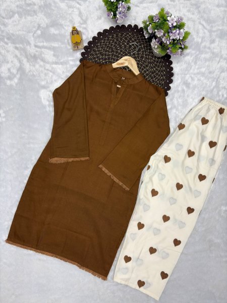 Extraordinary Brown Party Wear Rayon Cotton Kurti Palazzo Set at Manufacturer Rate CO ORD Sets