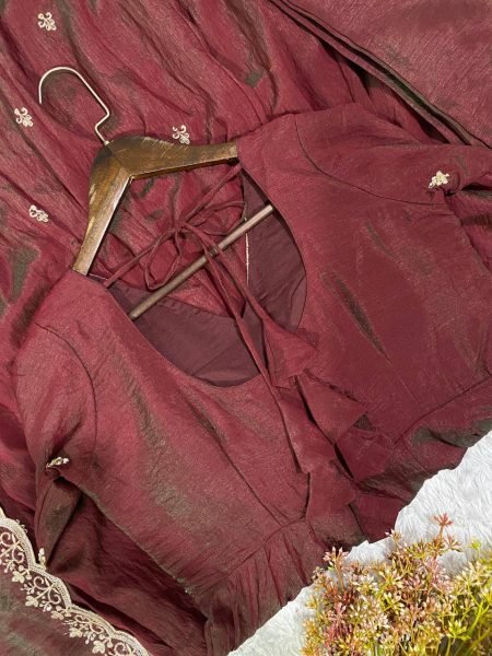 Extraordinary Brown Premium Vichitra Gown Pant Set with Sequence Embroidered Dupatta Ready To Wear Collection