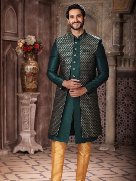 Extraordinary Dark Green Wear Jacket Set for Men Party and Reception Look Mens Wear