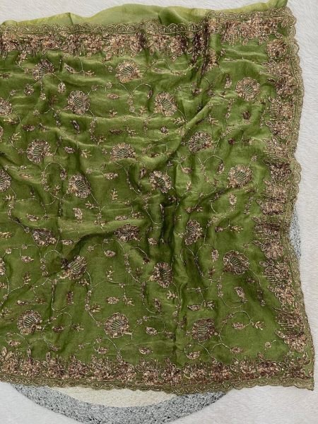 Extraordinary Green Party Wear Satin Saree with Embellishment Work at Manufacturer Price Silk Sarees Wholesale