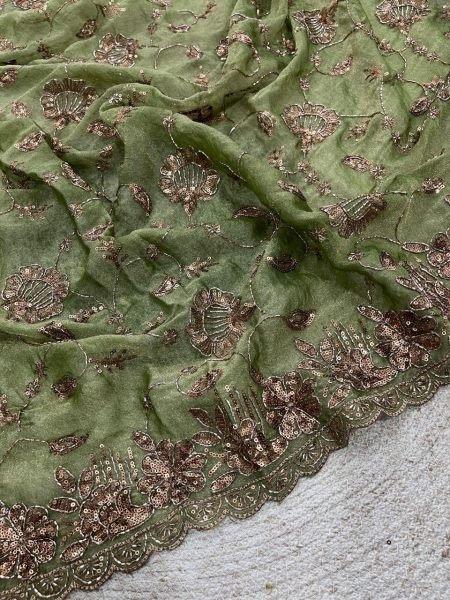 Extraordinary Green Party Wear Satin Saree with Embellishment Work at Manufacturer Price Silk Sarees Wholesale