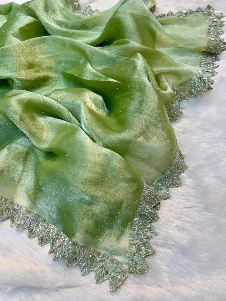 Extraordinary Green Premium Jimmy Choo Fabric Saree with Matching Blouse For Party Wear Silk Sarees Wholesale