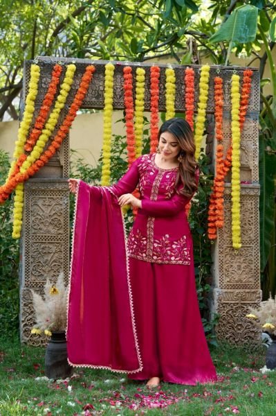 Extraordinary Hot Pink Festival Wear Fendy Satin Embroidered Suit Set with Dupatta Embroidery Kurtis 