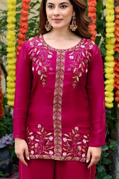 Extraordinary Hot Pink Festival Wear Fendy Satin Embroidered Suit Set with Dupatta Embroidery Kurtis 