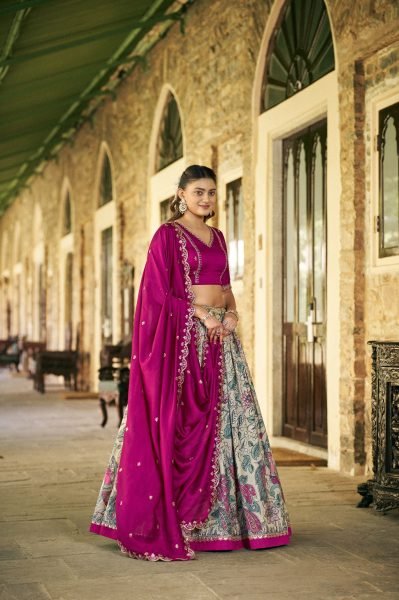 Extraordinary Pink Kalamkari Print Lehenga with Lace Border for Wedding Functions Half Saree Lehenga
