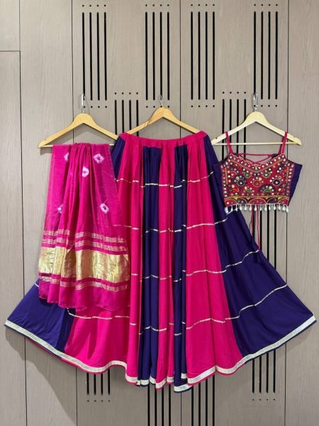 Extraordinary Pink Purple Rayon Lehenga Choli with Real Mirror Embroidered Blouse  Lehenga