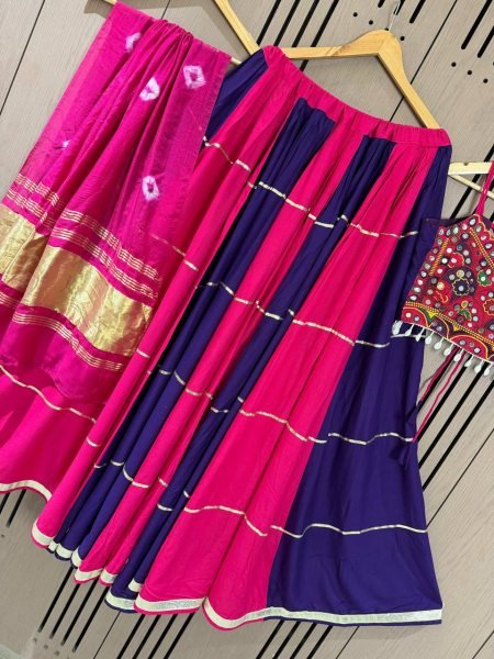 Extraordinary Pink Purple Rayon Lehenga Choli with Real Mirror Embroidered Blouse Navratri Lehnega Choli