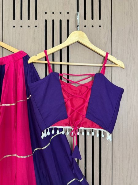 Extraordinary Pink Purple Rayon Lehenga Choli with Real Mirror Embroidered Blouse Navratri Lehnega Choli