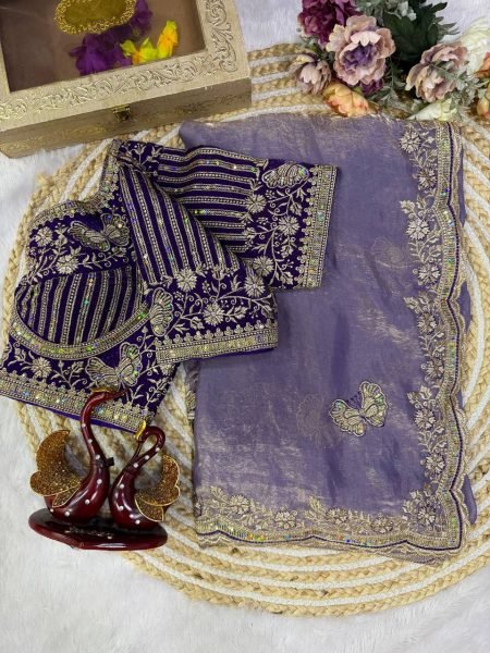 Extraordinary Purple Frendy Satin Saree with Designer Blouse For Party Designer Wedding Sarees Wholesale