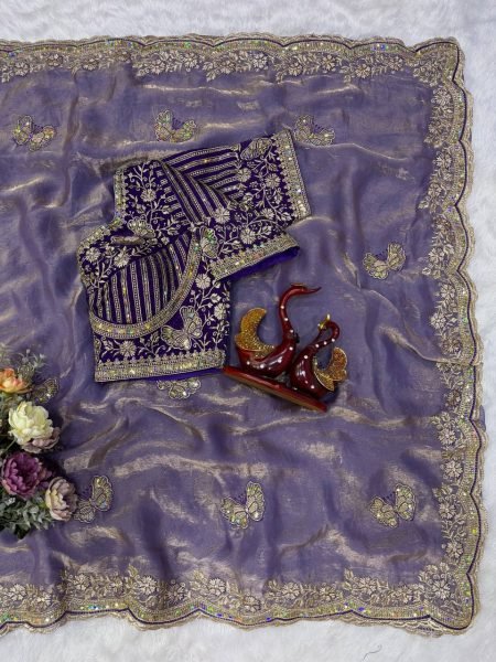 Extraordinary Purple Frendy Satin Saree with Designer Blouse For Party Designer Wedding Sarees Wholesale