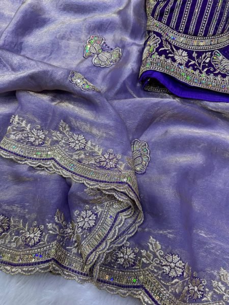 Extraordinary Purple Frendy Satin Saree with Designer Blouse For Party Designer Wedding Sarees Wholesale