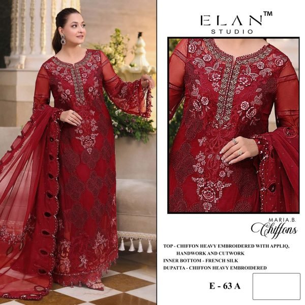 Extraordinary Red Heavy Chiffon Embroidered Suit with Applique Handwork and Cutwork Pakistani Suits Wholesale