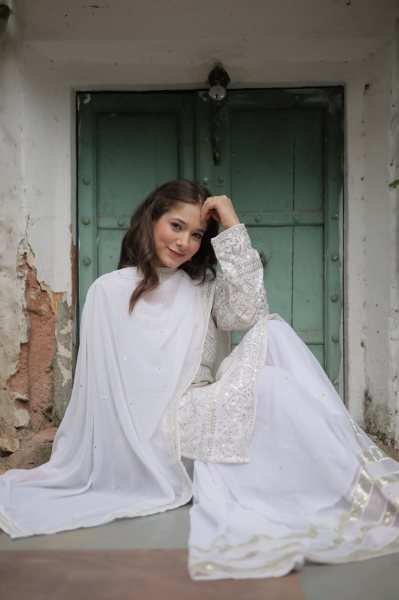 Extraordinary White Color Kurti Sharara Set with Embroidered Dupatta for Women Sharara Set
