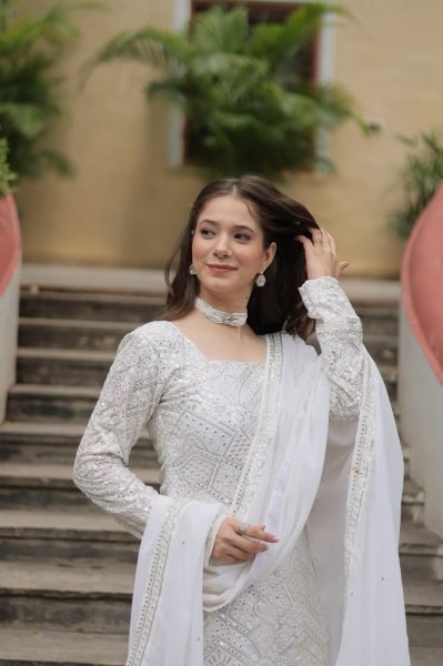 Extraordinary White Color Kurti Sharara Set with Embroidered Dupatta for Women Sharara Set