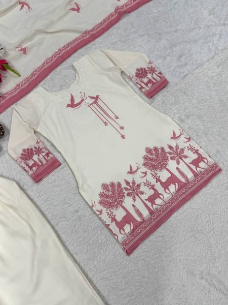 Extraordinary White Designer Cambric Cotton Kurti with Farshi Salwar and Dupatta Ready To Wear Collection