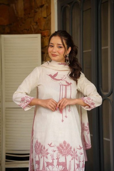 Extraordinary White Designer Cambric Cotton Kurti with Farshi Salwar and Dupatta Ready To Wear Collection