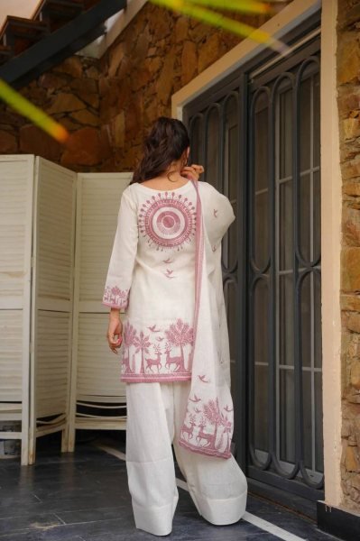 Extraordinary White Designer Cambric Cotton Kurti with Farshi Salwar and Dupatta Ready To Wear Collection