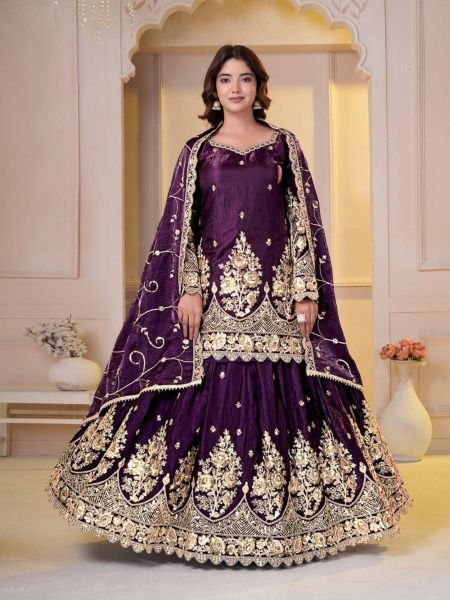 Extraordinary Wine Designer Shimmer Silk Lehenga Choli with Micro Cotton Inner 