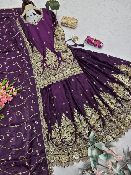 Extraordinary Wine Designer Shimmer Silk Lehenga Choli with Micro Cotton Inner Ready To Wear Collection