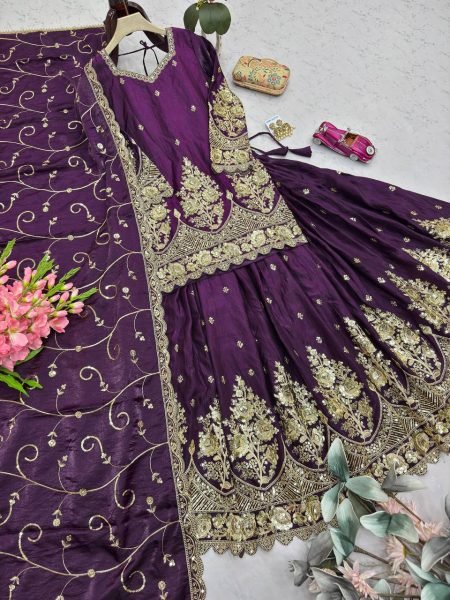 Extraordinary Wine Designer Shimmer Silk Lehenga Choli with Micro Cotton Inner Ready To Wear Collection