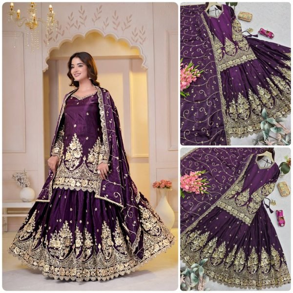 Extraordinary Wine Designer Shimmer Silk Lehenga Choli with Micro Cotton Inner Ready To Wear Collection
