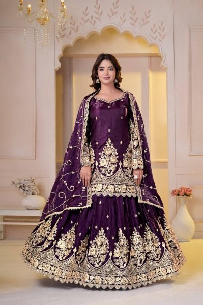 Extraordinary Wine Designer Shimmer Silk Lehenga Choli with Micro Cotton Inner Ready To Wear Collection