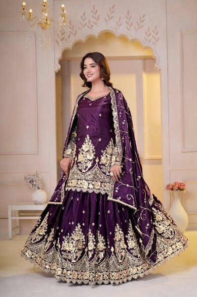 Extraordinary Wine Designer Shimmer Silk Lehenga Choli with Micro Cotton Inner Ready To Wear Collection