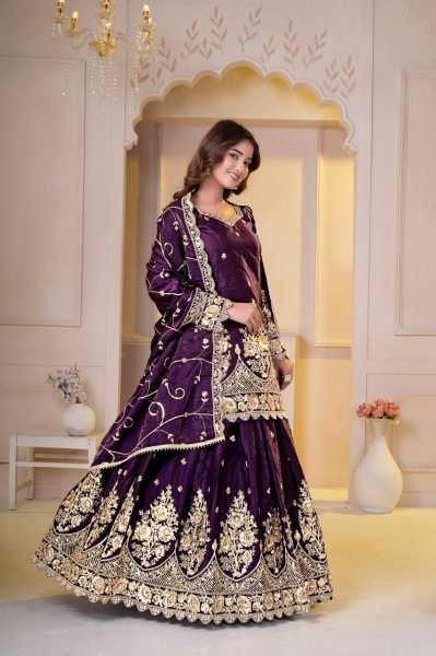 Extraordinary Wine Designer Shimmer Silk Lehenga Choli with Micro Cotton Inner Ready To Wear Collection