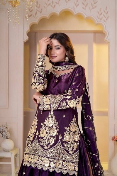 Extraordinary Wine Designer Shimmer Silk Lehenga Choli with Micro Cotton Inner Ready To Wear Collection