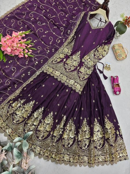 Extraordinary Wine Designer Shimmer Silk Lehenga Choli with Micro Cotton Inner Ready To Wear Collection