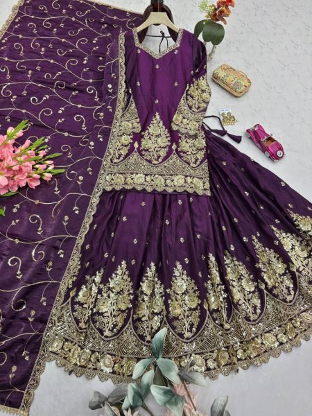 Extraordinary Wine Designer Shimmer Silk Lehenga Choli with Micro Cotton Inner Ready To Wear Collection